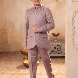 Aj DEZInES Boys Mauve Jacquard Full Sleeves Sequins and Embroidered Sherwani Set image 5