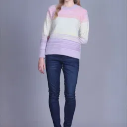 FINELUCK Striped Round Neck Woollen Pullover Sweater image 2