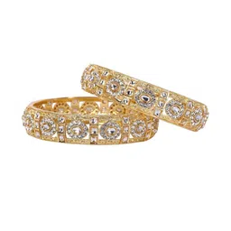 oneys collection Set Of 2 Gold Plated Kundan beads with Cubic Zirconia Bangle image 3