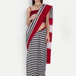 JAIPURI PRINT Striped Pure Cotton Saree image 1