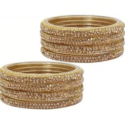 Qufrozy Set Of 8 Gold Glass Artificial Stones & Beads Bangle image 2