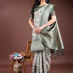 HERE&NOW Woven Design Zari Linen Blend Handloom Saree image 4