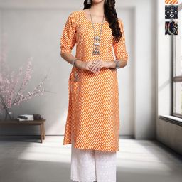 anouk rustic HERE&NOW Selection Of 3 Leheriya Printed Round Neck Straight Kurtas-picture-34