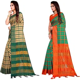 SHAIBO SAREE Checked Silk Cotton Uppada Saree image 3