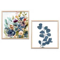 Kotart Brown & Blue 2 Pieces Floral Printed Wooden Wall Arts-picture-21