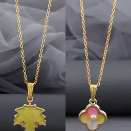 Birado Jewellery Set Of 2 Stainless Steel Gold-Plated Enamelled Necklace-picture-11