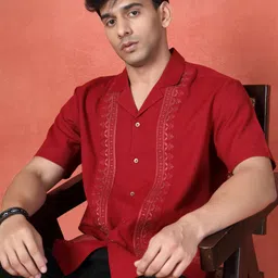 Ramas Men Classic Fit Solid Lapel Collar Cotton Formal Shirt-picture-27