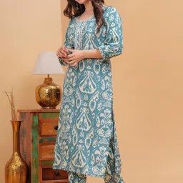 Fashion4word Ethnic Motifs Printed Thread Work Pure Cotton Kurta With Trousers image 4