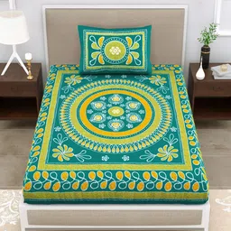 ABHACLOTHO Green Ethnic Motifs 144 TC Single Bedsheet with 1 Pillow Covers-image-80