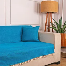STITCHNEST Blue 1 Seater Jute Sofa Cover-picture-10