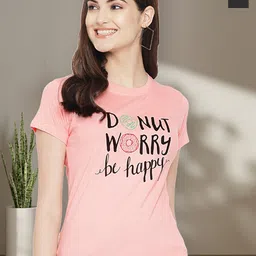 Dreambe Women Pack of 2 Typography Printed Round Neck Cotton T-shirts-image-65