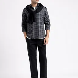 SELECTED Men Checked Spread Collar Pure Cotton Casual Shirt-image-3
