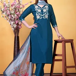 KALINI Women Floral Embroidered Regular Thread Work Kurta with Trousers & With Dupatta-picture-31