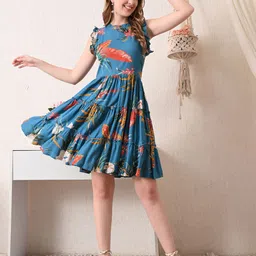 TRUVON FASHIONS Floral Print Flutter Sleeve Fit & Flare Dress image 4