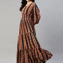 Raiyani Fashion Printed Puff Sleeves Smocked Tiered Fit & Flare Maxi Dress-image-57