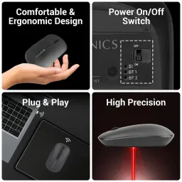 ZEBRONICS Zeb-Pulse Wireless Optical Mouse (1200 DPI, Dual Connectivity, Black) image 3
