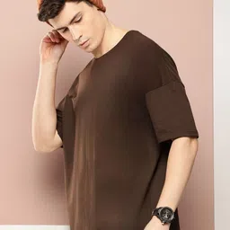 PockMAN Men Bio Finish Solid Round Neck Cotton Oversized T-shirt image 2