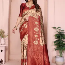 WOVENSTOCK Ethnic Motifs Zari Art Silk Handloom Kanjeevaram Saree-picture-15