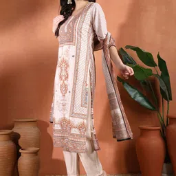 Sangria Women Ethnic Motifs Printed Regular Pure Cotton Kurta with Trousers & With Dupatta image 2