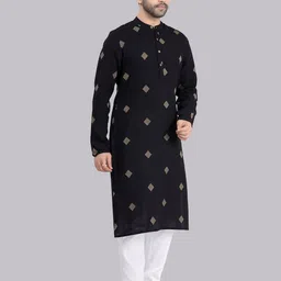 Saffron Threads Men Woven Design Festive Cotton Straight Kurta image 3