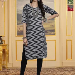 HERE&NOW Selection Of 3 Chevron Printed Round Neck Straight Kurtas-picture-35