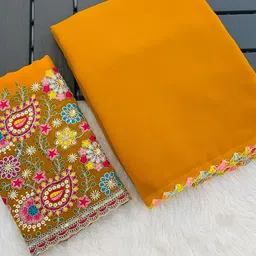 K 5 Fashion Embroidered Pure Georgette Saree image 4