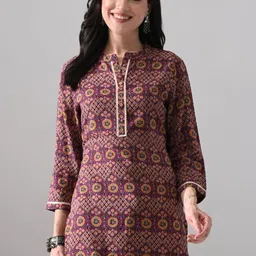 MEESAN Ethnic Motifs Printed Mandarin Collar Ethnic Tunic-image-85
