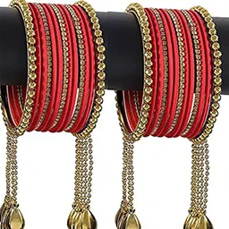 ZULKA Set Of 26 Cubic Zirconia Stones Studded Latkan Bangles-picture-41