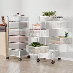 Kuber Industries Pack of 2 Kitchen 5+1 Layer Metal Storage Kitchen Trolley Silver-picture-27
