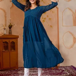 Glomee Women Printed Indie Prints Georgette Kurta-picture-22