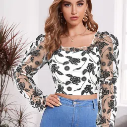 CORSICA Floral Print Puff Sleeve Crop Top-picture-15