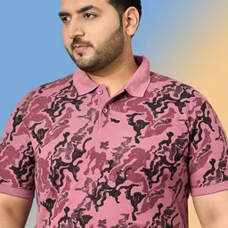 Zigo Men Plus Size Abstract Printed Polo Collar Slim Fit T-shirt-image-4
