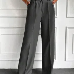 COVZ Women Smart Straight Fit High-Rise Easy Wash Pleated Trousers image 4