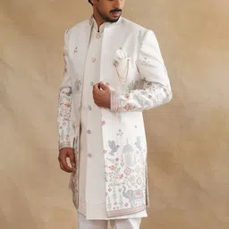 Denis Parkar Men Embroidered Mandarin Collar Sherwani Set-picture-38