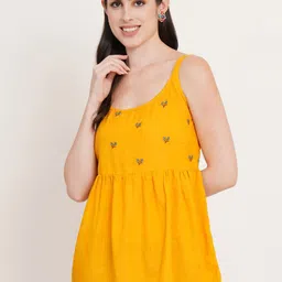 Brownverse Women Embroidered Shoulder Straps Cotton Top-image-31