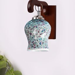 Devansh White & Blue Textured Bell Shaped Wooden Wall Lamp-image-25