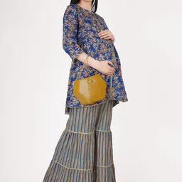 angloindu Ethnic Motifs Printed Regular Pure Cotton Maternity Kurta with Sharara image 3