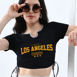 Genzy Women Cotton Print Short Sleeves Crop Top-picture-20