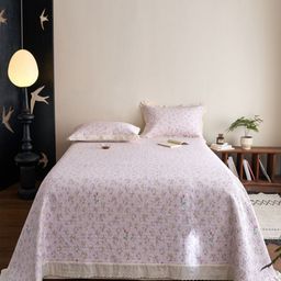 JC HOME Pink & Yellow Floral Printed 162 TC Double Bed Superking Bed Cover Set-picture-15