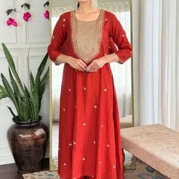 SZN Women Ethnic Motifs Embroidered Regular Kurta with Palazzos & Dupatta image 4