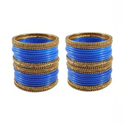 THE BLAZZE Set Of 40 Turquoise Blue Glass Artificial Stones & Beads Bangle image 2