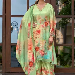 MOJILAA Floral Printed Regular V-Neck A-Line Kurta With Palazzos & Dupatta-picture-11