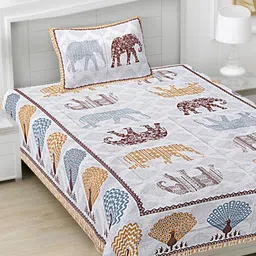 FrionKandy Living White Ethnic Motifs 180 TC Cotton Single Bedsheet Set-2.28 m x 1.52 m-image-32