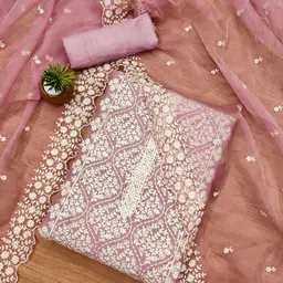 Rangtulika Ethnics Floral Embroidered Art Silk Unstitched Dress Material-picture-36