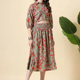 Nomad Lifestyle Printed Pure Cotton Shirt with Skirt image 5