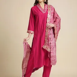 JAINICA Women Ethnic Motifs Yoke Design Kurta with Trousers & Dupatta image 4