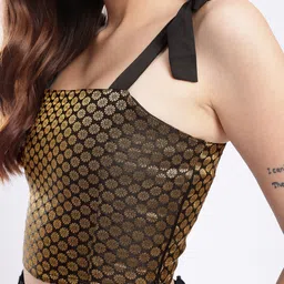 fusion by glitchez Floral Woven Design Fitted Crop Top image 2