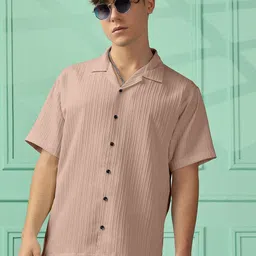 Urban Buccachi Men Premium Fit Textured Cuban Collar Casual Shirt-picture-29
