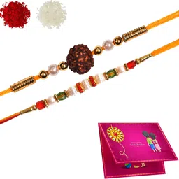 nadn Designer Rakhi with Mug_2834 Gold Finish Rakhi, Chawal Roli Pack, Greeting Card, Mug Set image 2
