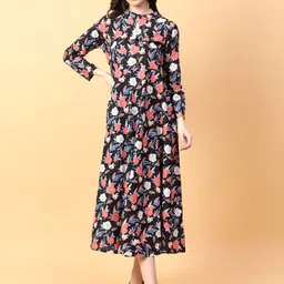 aayusika Women Floral Printed Midi Cotton A-line Dress-picture-1